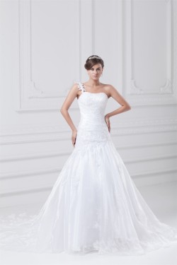 Beautiful Sleeveless A-Line One-Shoulder Wedding Dresses 2031133