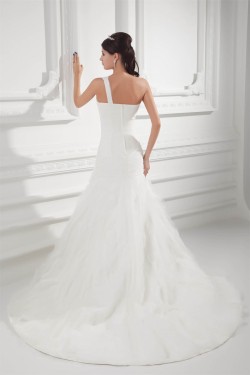 Beautiful Sleeveless One-Shoulder A-Line Satin Organza Wedding Dresses 2031134