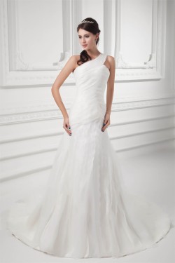 Beautiful Sleeveless One-Shoulder A-Line Satin Organza Wedding Dresses 2031134