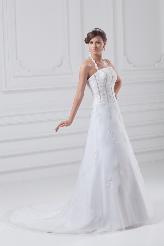 Beautiful Sleeveless Satin Organza A-Line Halter Wedding Dresses 2031135 Beautiful Sleeveless Satin Organza A-Line Halter Wedding Dresses 2031135