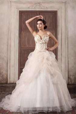 Beautiful Sweetheart Ball Gown Satin Organza Sleeveless Wedding Dresses 2031137