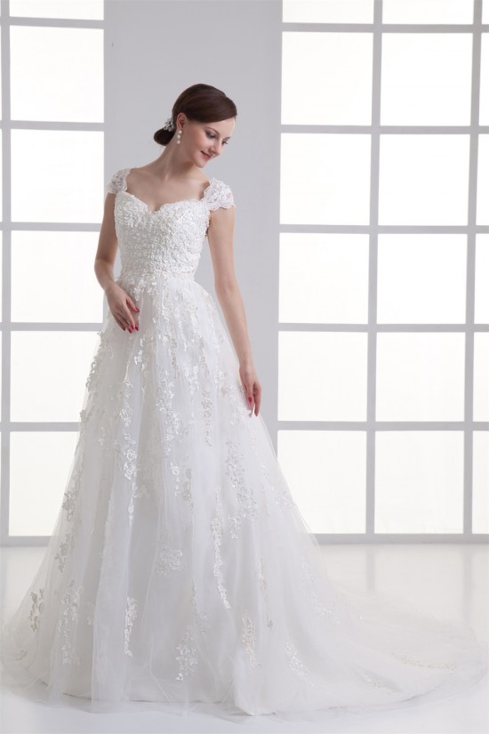 Bowl A-Line Capped Sleeves Satin Fine Netting Lace Wedding Dresses 2031138 Bowl A-Line Capped Sleeves Satin Fine Netting Lace Wedding Dresses 2031138
