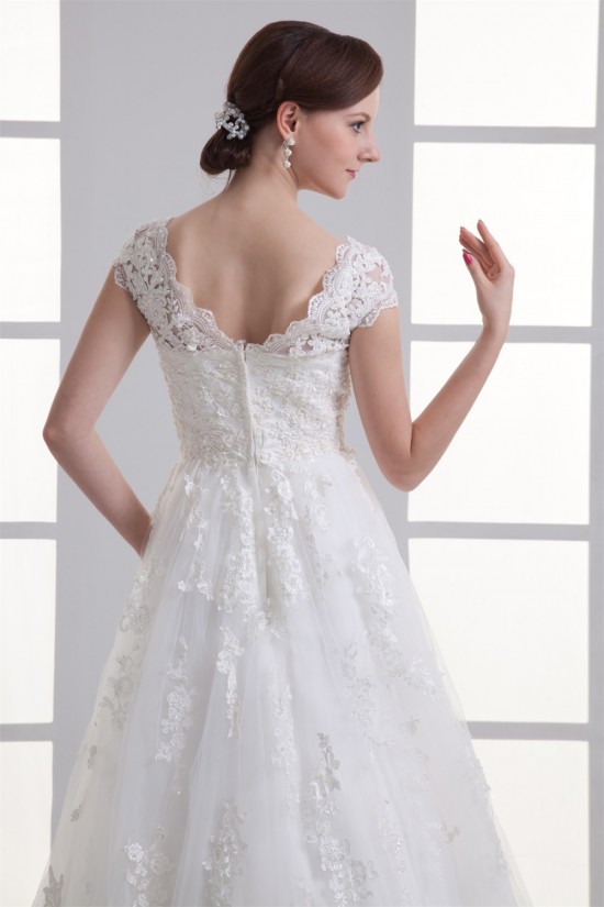 Bowl A-Line Capped Sleeves Satin Fine Netting Lace Wedding Dresses 2031138 Bowl A-Line Capped Sleeves Satin Fine Netting Lace Wedding Dresses 2031138