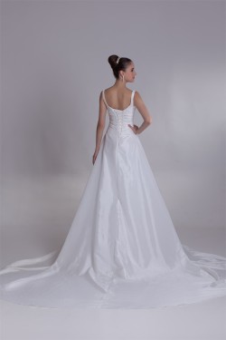 Breathtaking A-Line Taffeta V-Neck Sleeveless Sweet Wedding Dresses 2031140