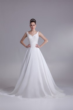 Breathtaking A-Line Taffeta V-Neck Sleeveless Sweet Wedding Dresses 2031140