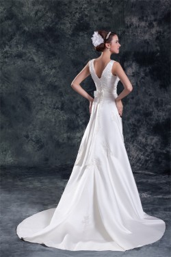 Breathtaking V-Neck Sleeveless A-Line Satin New Arrival Wedding Dresses 2031143