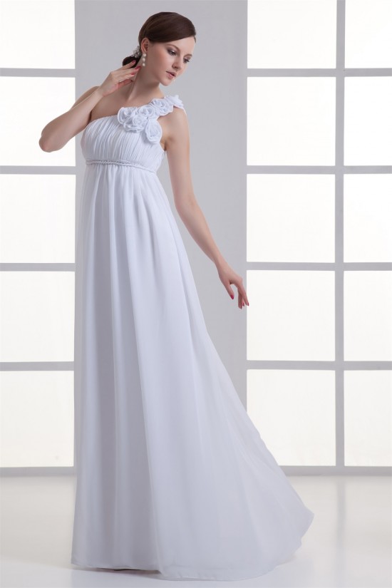 Brush Sweep Train Chiffon One-Shoulder Wedding Dresses Maternity Wedding Dresses 2031144