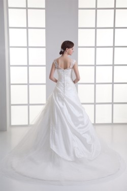 Capped Sleeves Taffeta Fine Netting Ball Gown Wedding Dresses 2031145