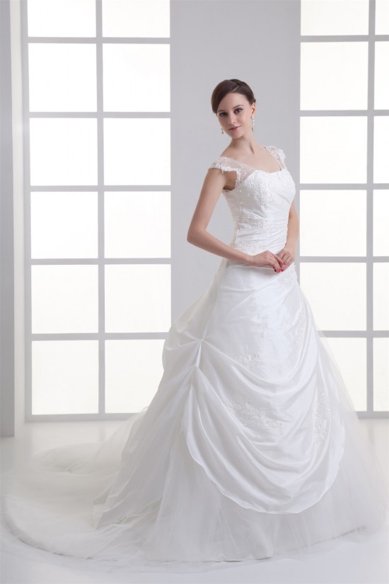 Capped Sleeves Taffeta Fine Netting Ball Gown Wedding Dresses 2031145 Capped Sleeves Taffeta Fine Netting Ball Gown Wedding Dresses 2031145