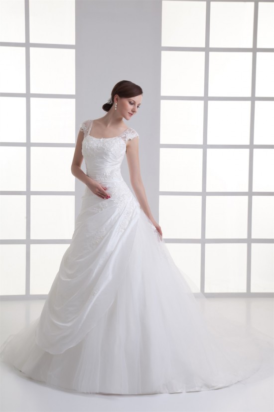 Capped Sleeves Taffeta Fine Netting Ball Gown Wedding Dresses 2031145 Capped Sleeves Taffeta Fine Netting Ball Gown Wedding Dresses 2031145