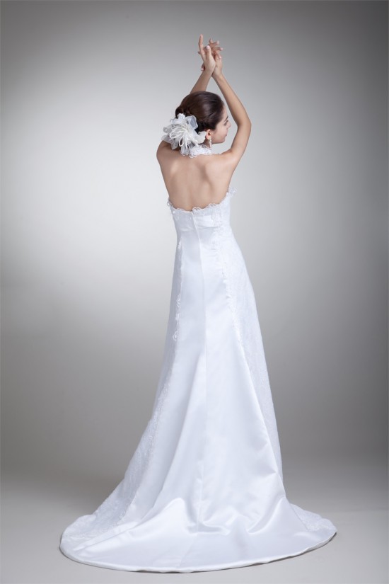 Charming A-Line Satin Lace Halter Sleeveless Sweet Wedding Dresses 2031146 Charming A-Line Satin Lace Halter Sleeveless Sweet Wedding Dresses 2031146