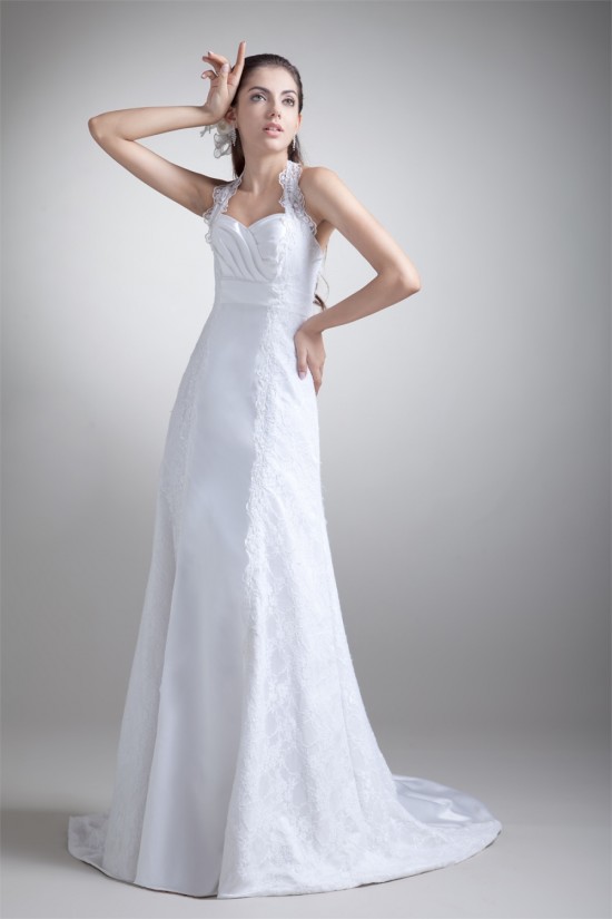 Charming A-Line Satin Lace Halter Sleeveless Sweet Wedding Dresses 2031146 Charming A-Line Satin Lace Halter Sleeveless Sweet Wedding Dresses 2031146
