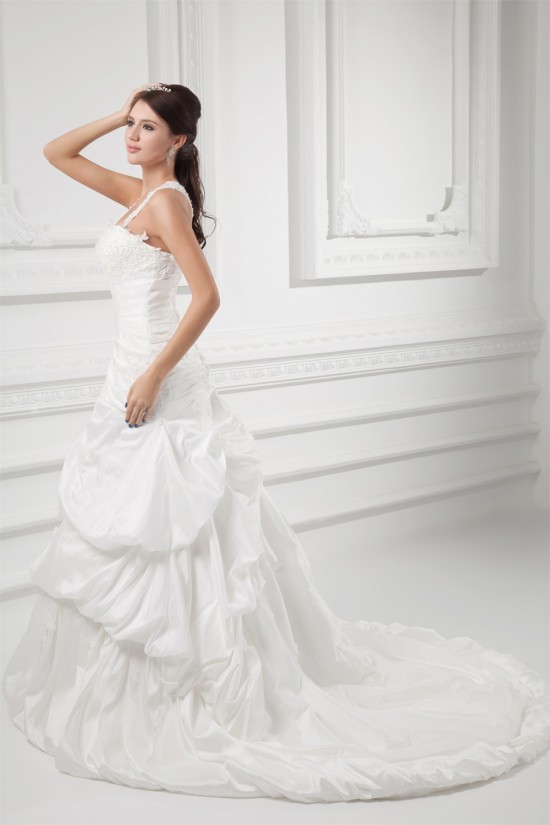 Charming Straps Taffeta Sleeveless A-Line Embellished Wedding Dresses 2031148