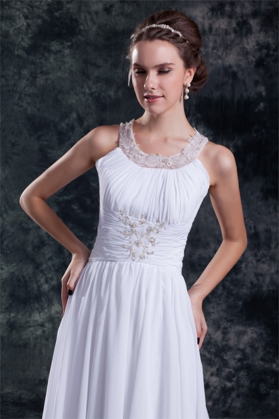 Chiffon Satin A-Line Sleeveless Scoop Sweep Train Wedding Dresses 2031149 Chiffon Satin A-Line Sleeveless Scoop Sweep Train Wedding Dresses 2031149