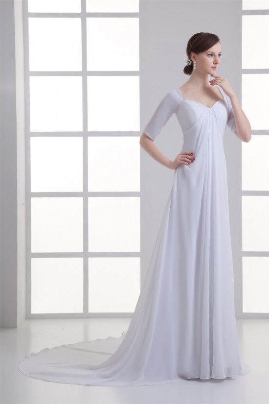 Chiffon Satin Bowl Sheath/Column Half Elbow Sleeve Wedding Dresses Maternity Wedding Dresses 2031150 Chiffon Satin Bowl Sheath/Column Half Elbow Sleeve Wedding Dresses Maternity Wedding Dresses 2031150
