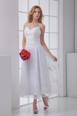 Chiffon Satin Sleeveless A-Line V-Neck Reception Wedding Dresses 2031153