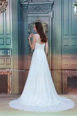 Chiffon Satin Straps A-Line Sleeveless Beaded Lace Beautiful Wedding Dresses 2031157