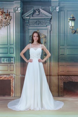 Chiffon Satin Straps A-Line Sleeveless Beaded Lace Beautiful Wedding Dresses 2031157