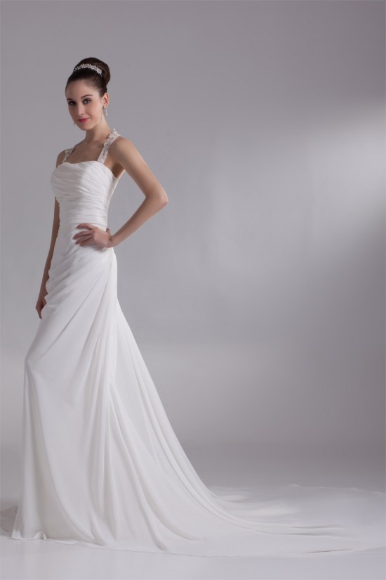 Chiffon Satin Straps Sheath/Column Sleeveless Beautiful Wedding Dresses 2031158 Chiffon Satin Straps Sheath/Column Sleeveless Beautiful Wedding Dresses 2031158