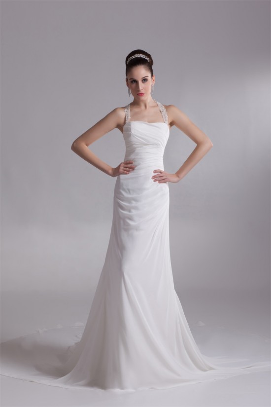 Chiffon Satin Straps Sheath/Column Sleeveless Beautiful Wedding Dresses 2031158 Chiffon Satin Straps Sheath/Column Sleeveless Beautiful Wedding Dresses 2031158