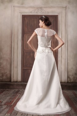 Custom Made A-Line Satin Tulle High-Neck Sweet Wedding Dresses 2031159