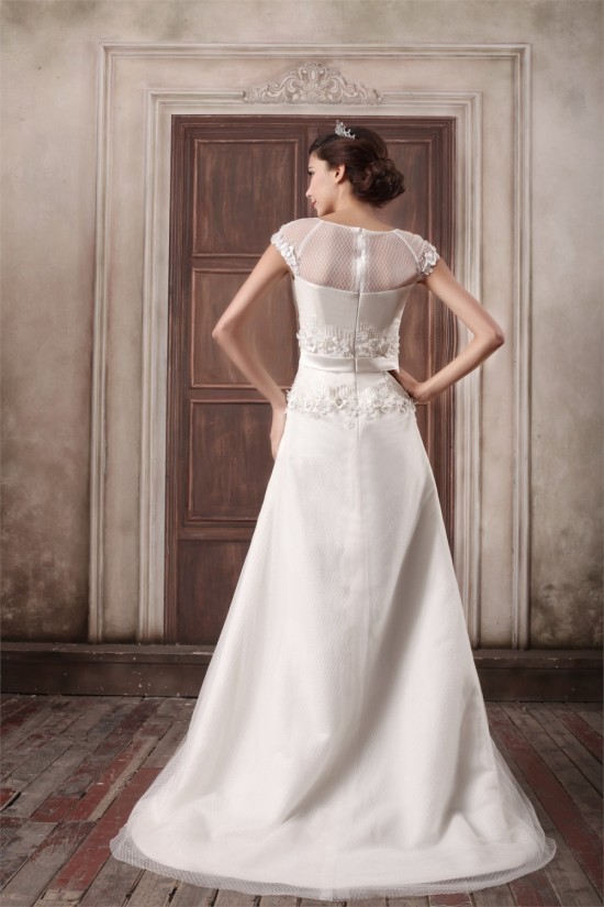 Custom Made A-Line Satin Tulle High-Neck Sweet Wedding Dresses 2031159 Custom Made A-Line Satin Tulle High-Neck Sweet Wedding Dresses 2031159