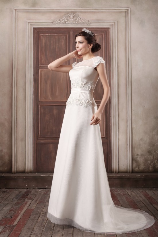Custom Made A-Line Satin Tulle High-Neck Sweet Wedding Dresses 2031159 Custom Made A-Line Satin Tulle High-Neck Sweet Wedding Dresses 2031159
