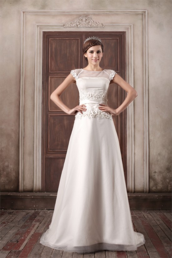 Custom Made A-Line Satin Tulle High-Neck Sweet Wedding Dresses 2031159 Custom Made A-Line Satin Tulle High-Neck Sweet Wedding Dresses 2031159