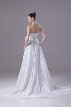 A-Line Sweetheart Beaded Lace Court Train Wedding Dresses 2030116