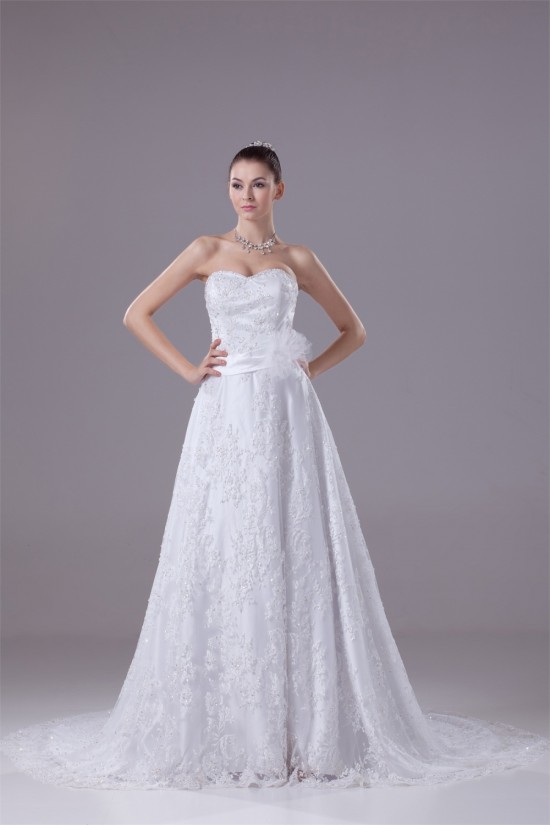 A-Line Sweetheart Beaded Lace Court Train Wedding Dresses 2030116 A-Line Sweetheart Beaded Lace Court Train Wedding Dresses 2030116