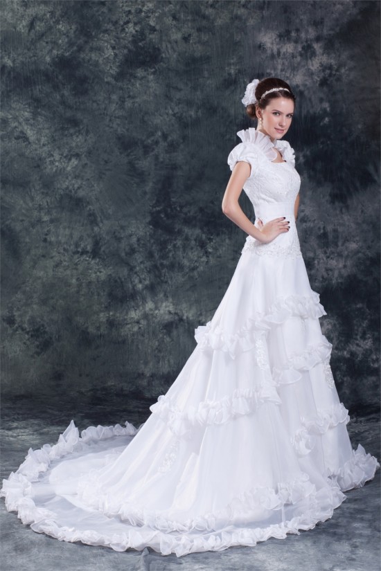 A-Line Square Short Sleeve Satin Organza Best Wedding Dresses 2031160 A-Line Square Short Sleeve Satin Organza Best Wedding Dresses 2031160