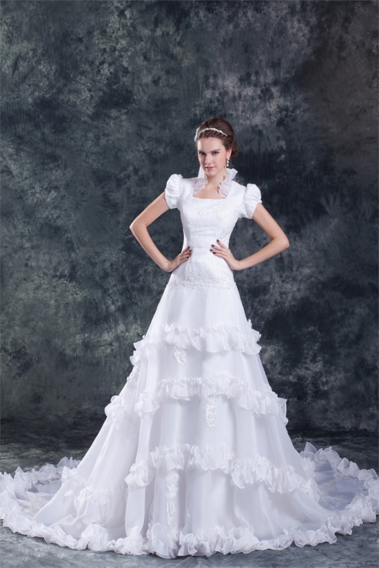 A-Line Square Short Sleeve Satin Organza Best Wedding Dresses 2031160 A-Line Square Short Sleeve Satin Organza Best Wedding Dresses 2031160