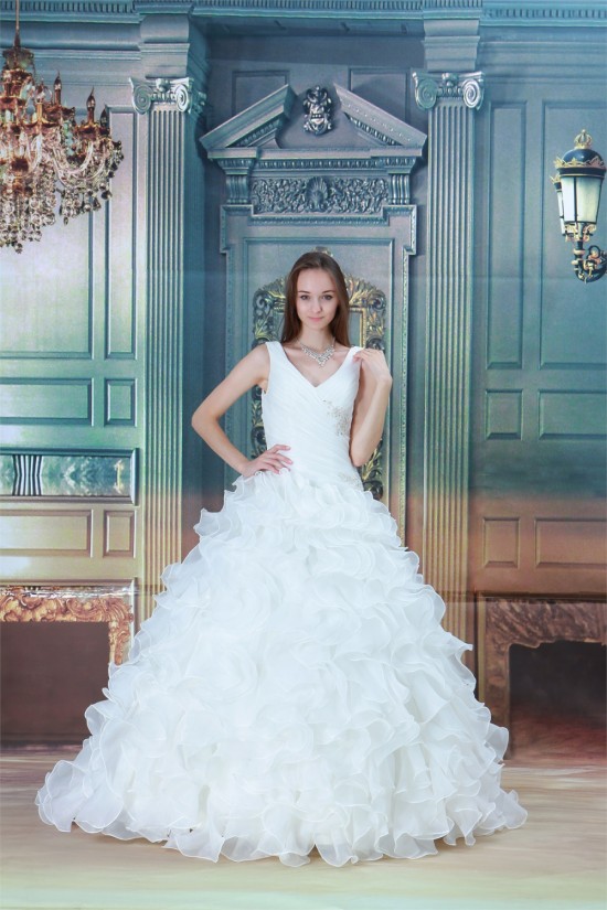 Ball Gown Sleeveless V-Neck Satin Organza Wedding Dresses 2031161 Ball Gown Sleeveless V-Neck Satin Organza Wedding Dresses 2031161