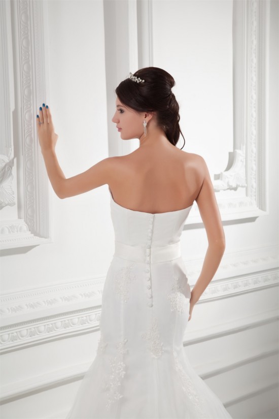 Trumpet/Mermaid Sleeveless Satin Fine Netting Strapless Lace Wedding Dresses 2031162 Trumpet/Mermaid Sleeveless Satin Fine Netting Strapless Lace Wedding Dresses 2031162