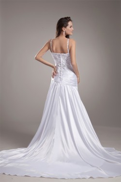 Elastic Woven Satin Sleeveless A-Line Spaghetti Straps Beaded Wedding Dresses 2031165