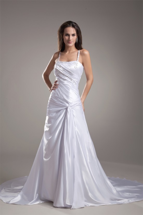 Elastic Woven Satin Sleeveless A-Line Spaghetti Straps Beaded Wedding Dresses 2031165 Elastic Woven Satin Sleeveless A-Line Spaghetti Straps Beaded Wedding Dresses 2031165