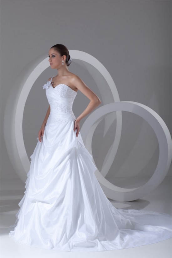 Elegant One-Shoulder A-Line Sleeveless Taffeta Lace Wedding Dresses 2031167 Elegant One-Shoulder A-Line Sleeveless Taffeta Lace Wedding Dresses 2031167