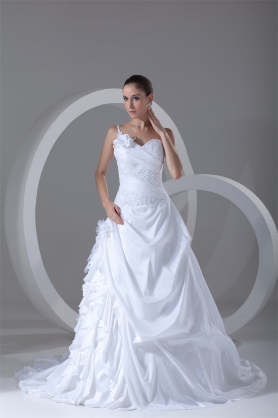 Elegant One-Shoulder A-Line Sleeveless Taffeta Lace Wedding Dresses 2031167 Elegant One-Shoulder A-Line Sleeveless Taffeta Lace Wedding Dresses 2031167