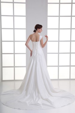Elegant One-Shoulder Taffeta Sleeveless A-Line Wedding Dresses 2031168
