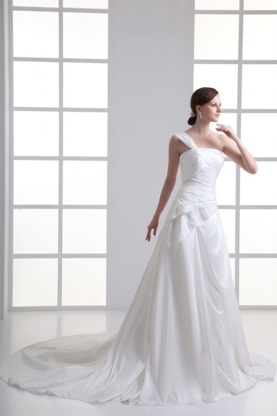 Elegant One-Shoulder Taffeta Sleeveless A-Line Wedding Dresses 2031168 Elegant One-Shoulder Taffeta Sleeveless A-Line Wedding Dresses 2031168