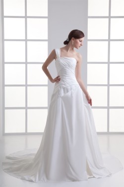 Elegant One-Shoulder Taffeta Sleeveless A-Line Wedding Dresses 2031168