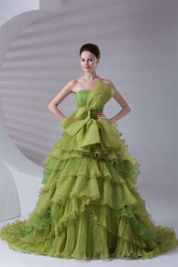 Elegant Satin Organza Ball Gown Sleeveless Strapless Wedding Dresses 2031170