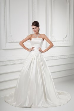 Elegant Sleeveless Strapless Ball Gown Satin Wedding Dresses 2031173
