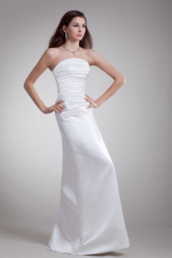 Elegant Strapless Satin Sleeveless A-Line Wedding Dresses 2031175