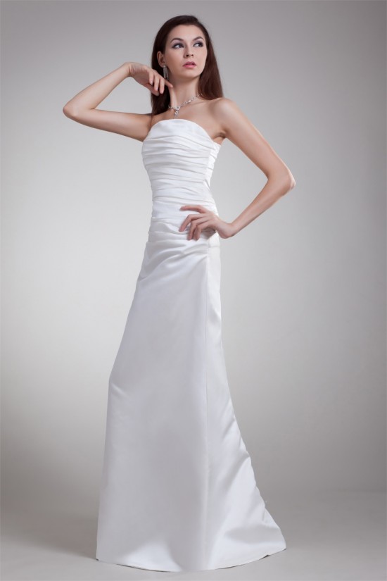 Elegant Strapless Satin Sleeveless A-Line Wedding Dresses 2031175