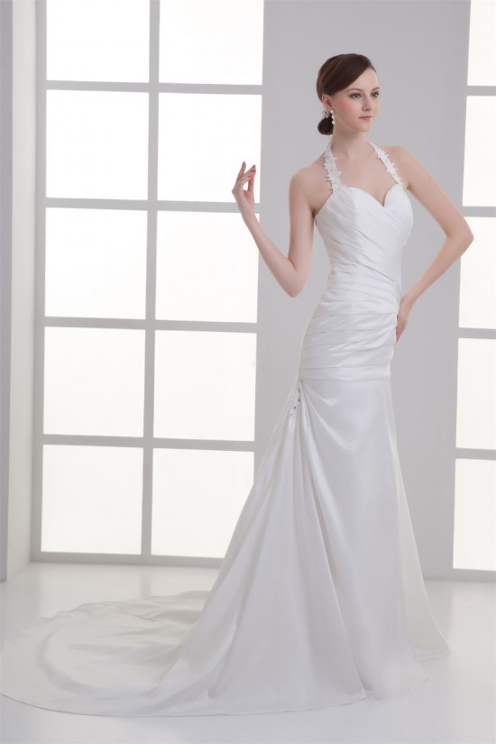 Elegant Taffeta A-Line Sleeveless Halter Wedding Dresses 2031176