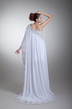 Fantastic A-Line Chiffon Satin One-Shoulder Sleeveless Wedding Dresses Maternity Wedding Dresses 2031177