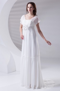 Fantastic Flared Sleeves Strapless A-Line Chiffon Wedding Dresses Maternity Wedding Dresses 2031179