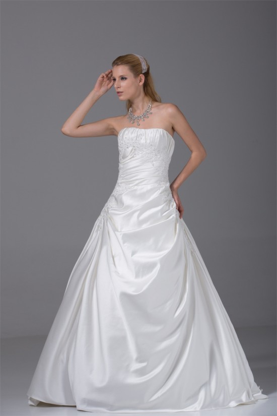 A-Line Strapless Beaded Lace Satin Wedding Dresses 2030118 A-Line Strapless Beaded Lace Satin Wedding Dresses 2030118