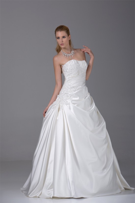 A-Line Strapless Beaded Lace Satin Wedding Dresses 2030118 A-Line Strapless Beaded Lace Satin Wedding Dresses 2030118